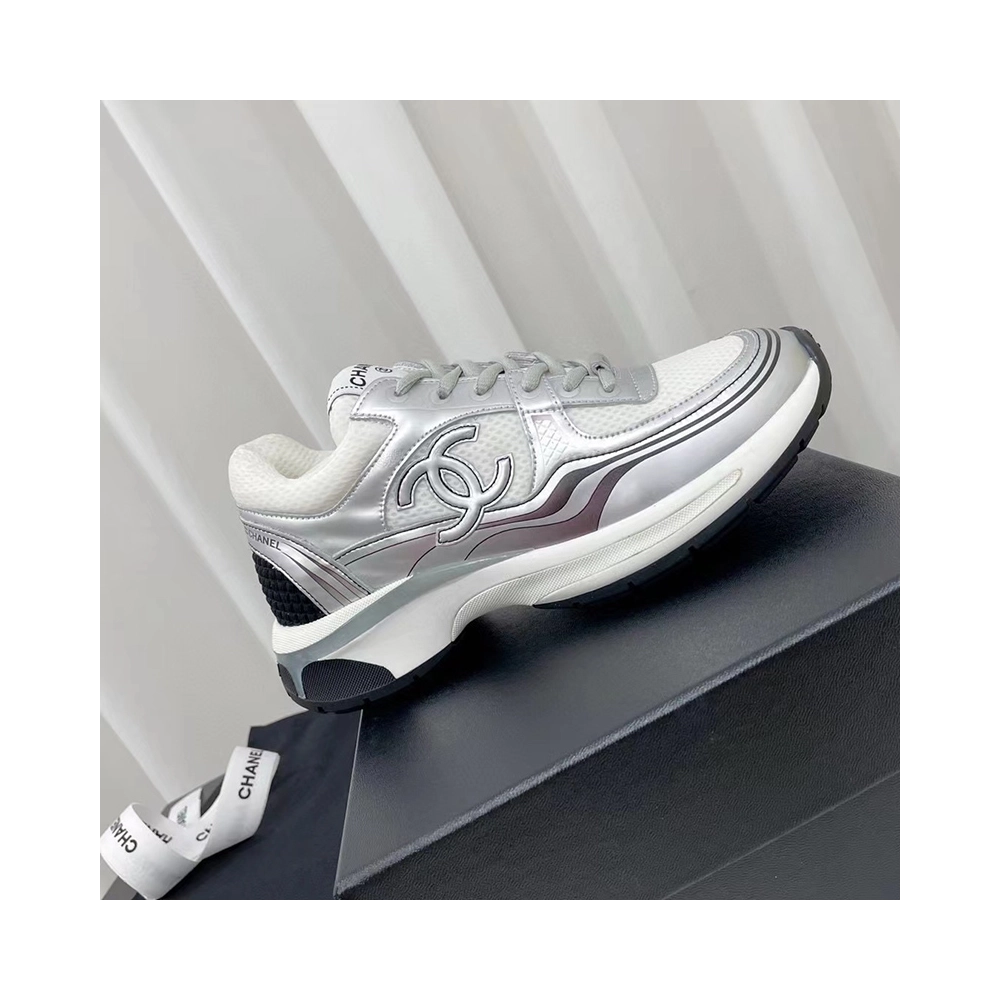 Chanel Wmns CC Logo Sneaker White Silver,CHANEL SNEAKERS,Other Brand Reps Sneakers