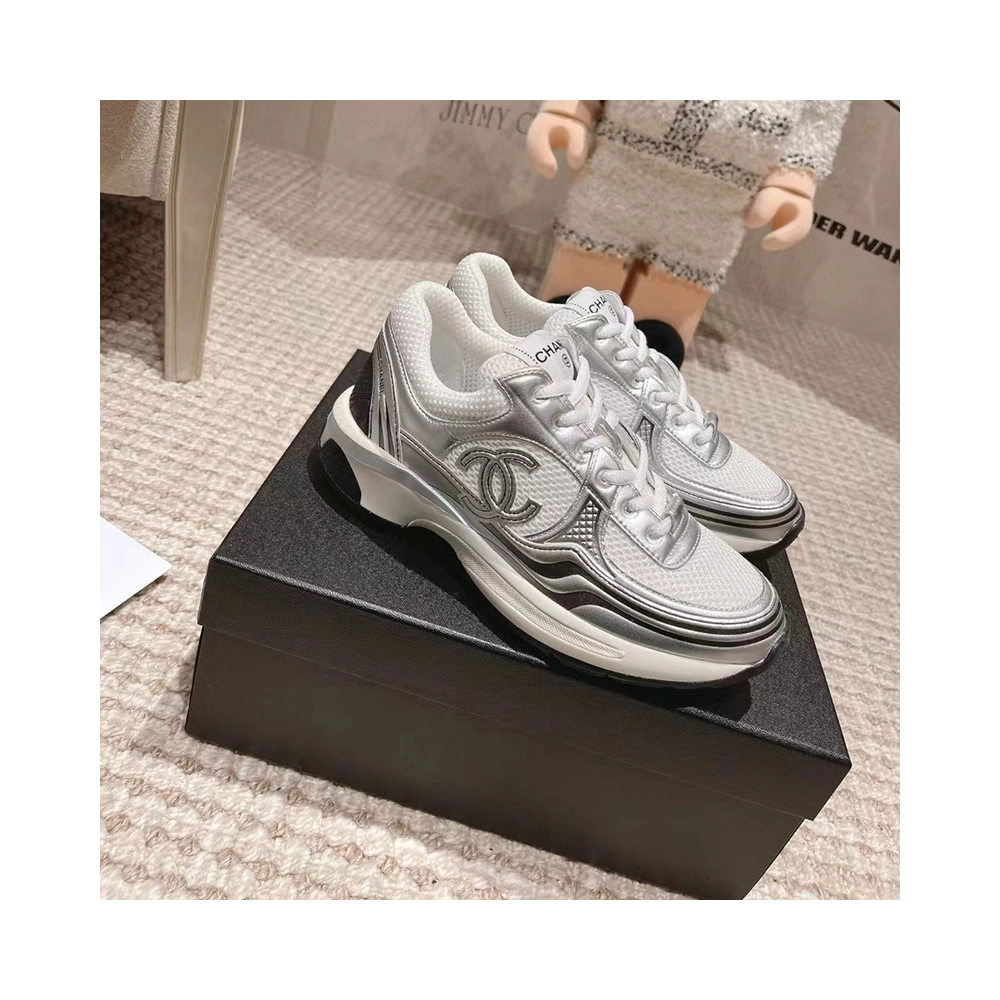 Chanel CC Logo Sneaker White Silver,CHANEL SNEAKERS,Other Brand Reps Sneakers