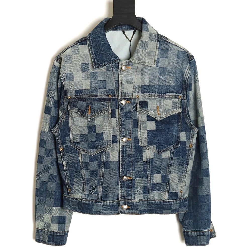 Louis Vuitton 24SS mosaic checkerboard denim jacket,Louis Vuitton Jacket,Jacket,APPAREL