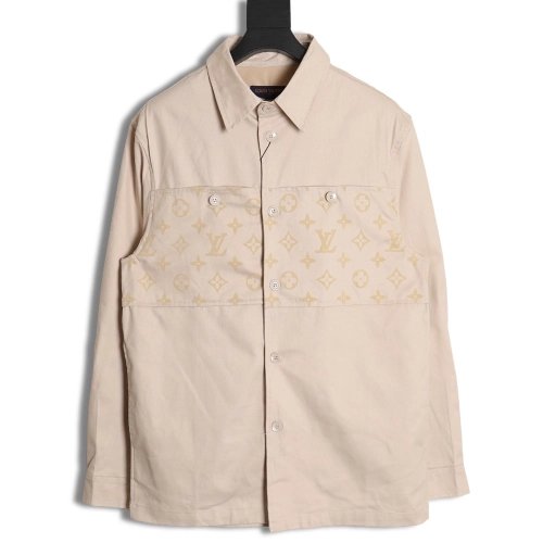 Louis Vuitton letter flocked jacquard patchwork work shirt jacket,Louis Vuitton Jacket,Jacket,APPAREL