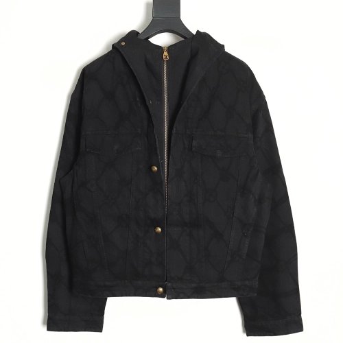 Louis Vuitton Burnt Denim Hooded Long Sleeve Denim Jacket,Louis Vuitton Jacket,Jacket,APPAREL