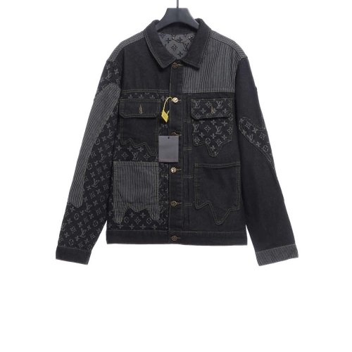 LV cobranded NIGO stitching contrasting denim jacket,Louis Vuitton Jacket,Jacket,APPAREL