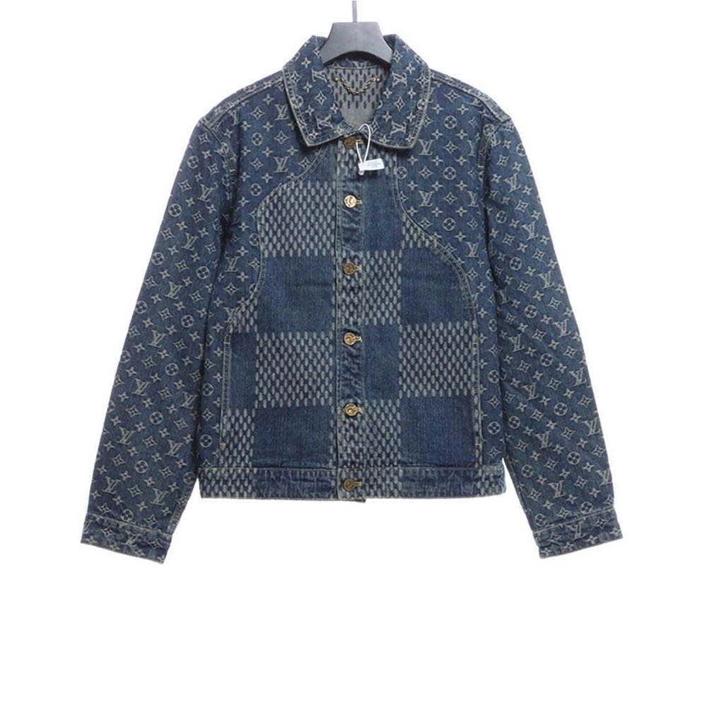 LOUIS VUITTON X NIGO VIRGIL JOINT QUADRATIC DENIM JACKET BLUE,Louis Vuitton Jacket,Jacket,APPAREL