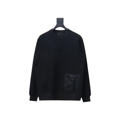 Prada triangle logo pocket crew neck sweatshirt,Prada Sweatshirt,Sweatshirt,APPAREL