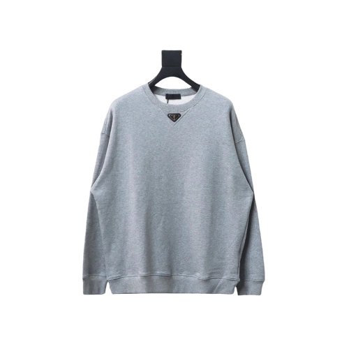 Prada round neck sweatshirt with triangle logo on the neckline,Prada Sweatshirt,Sweatshirt,APPAREL