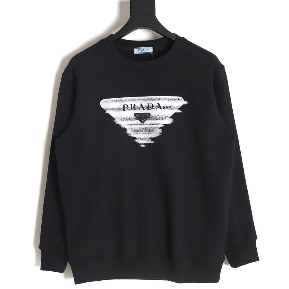 Prada Phantom Triangle Logo Print Crewneck Sweatshirt TSK1,Prada Sweatshirt,Sweatshirt,APPAREL