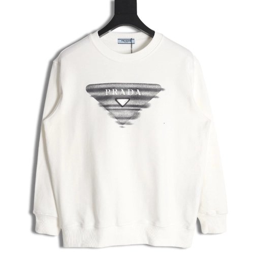 Prada Phantom Triangle Logo Print Crewneck Sweatshirt,Prada Sweatshirt,Sweatshirt,APPAREL