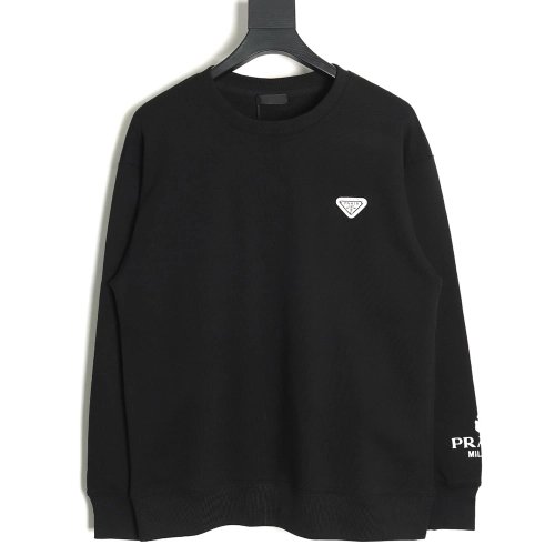 Prada Triangle Logo Single Sleeve Round Neck Sweatshirt TSK1,Prada Sweatshirt,Sweatshirt,APPAREL