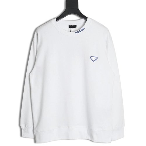 Prada triangle logo collar lettering round neck sweatshirt,Prada Sweatshirt,Sweatshirt,APPAREL