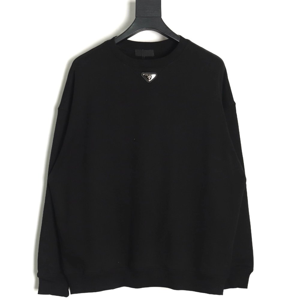 Prada Triangle Logo Crewneck Sweatshirt TSK1,Prada Sweatshirt,Sweatshirt,APPAREL