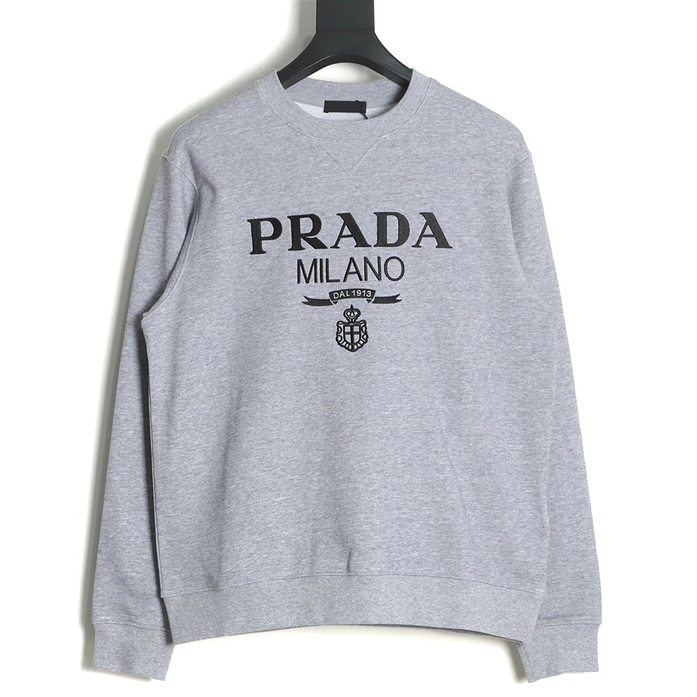 Prada classic embroidered logo crew neck sweatshirt,Prada Sweatshirt,Sweatshirt,APPAREL