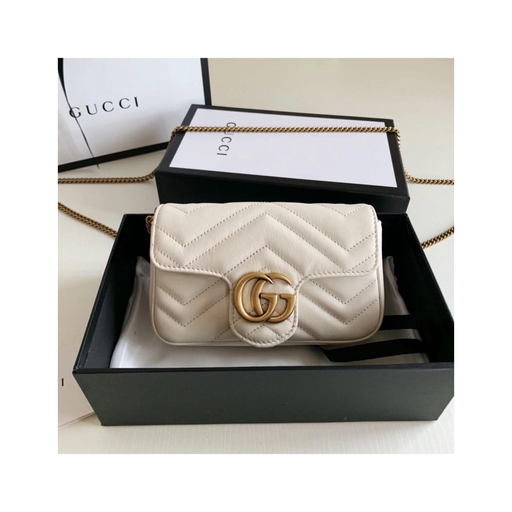 Gucci 476433 GG Marmont Matelasse Super Mini Bag White